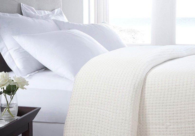 HILLFAIR 100% Combed Cotton Blanketâ€“ California King Size Bed Blanket â€“ Warm Soft All Season Breathable Blankets â€“ 102 x 108 inch Extra Large Oversized California King Cotton Blankets for Bed- Ivory - Image 2
